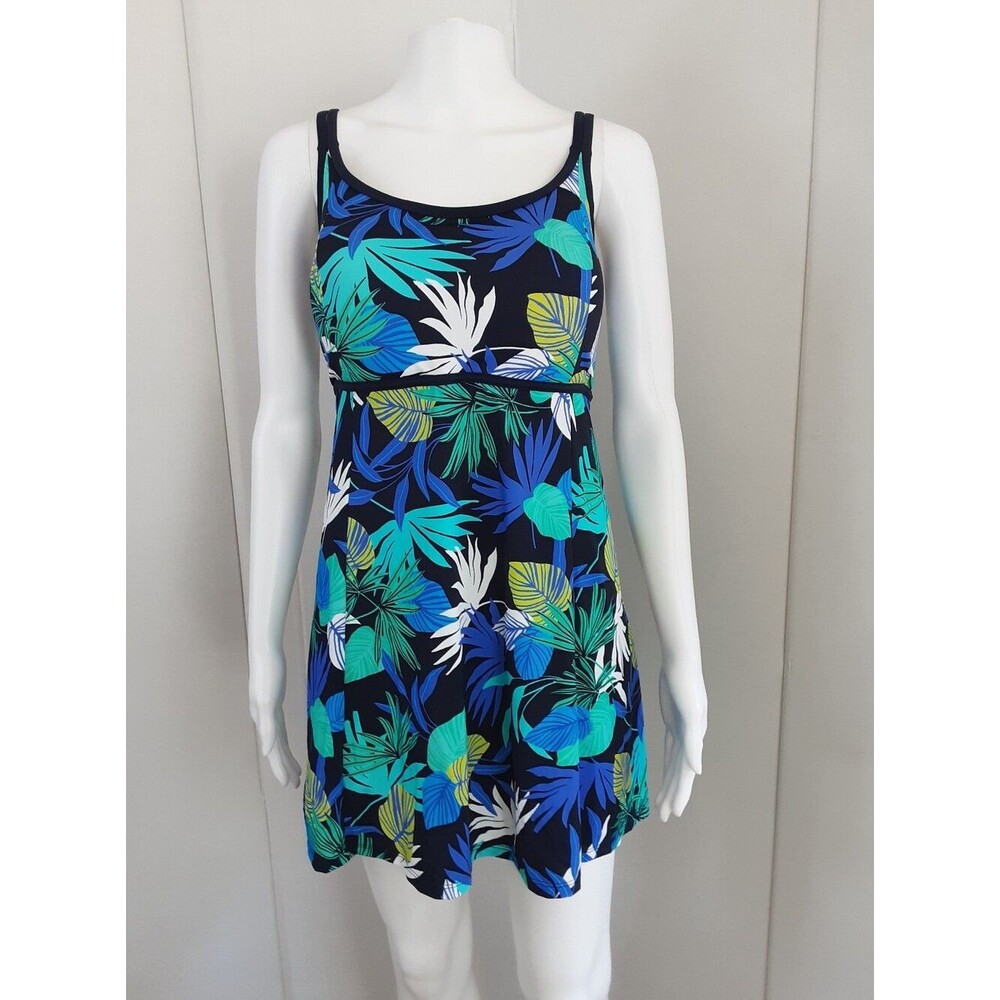 SWIMSUITS FOR ALL Tropical Floral Swim Dress Navy | Teal & White SZ 22 NWT